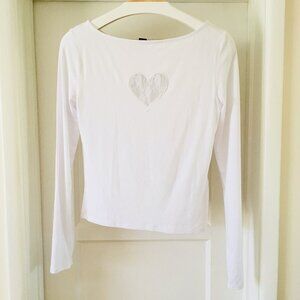 Nwt! Forever 21 Heart Logo Shirt Long Sleeve Large White